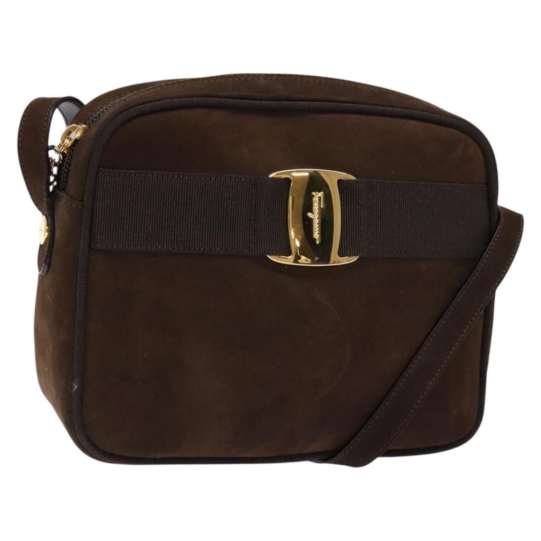 Salvatore Ferragamo Vala Brown Suede Shoulder Bag Gold Italy: Salvatore Ferragamo Vala Brown Suede Shoulder Bag Gold Italy This Salvatore Ferragamo Vala shoulder bag is crafted from brown suede with gold-tone accents. Made in Italy, it features a compact design 