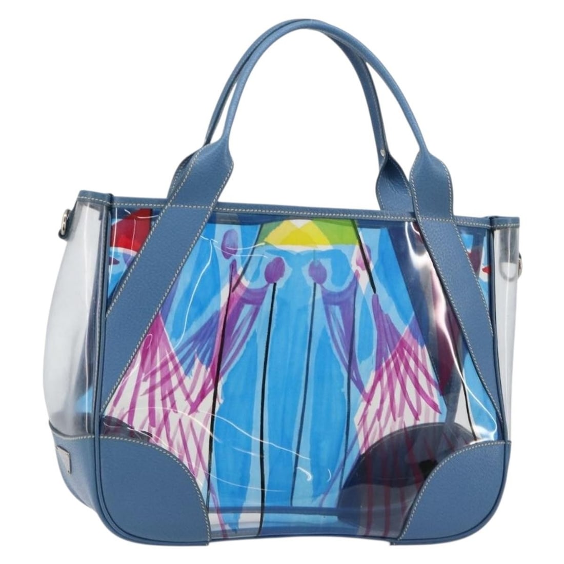 Clear Blue Vinyl Prada Handbag Made in Italy: Clear Blue Vinyl Prada Handbag Made in Italy Prada clear blue vinyl handbag made in Italy. It features a hand bag style with a clear/blue colorway and comes as the item shown in the photo only. The ba