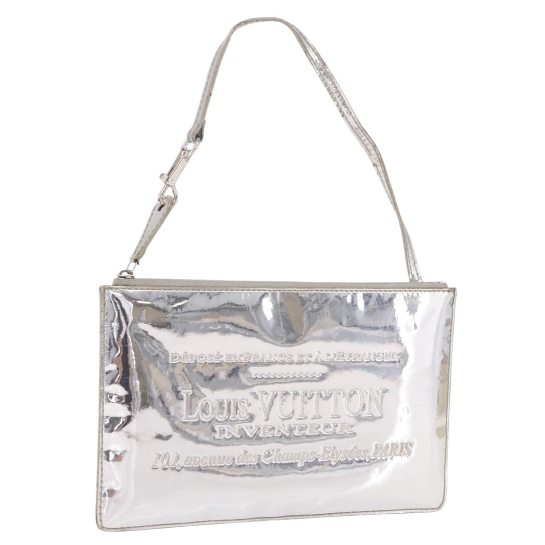 Louis Vuitton M95277 Monogram Miroir Silver Patent Leather Accessory Pouch: Louis Vuitton M95277 Monogram Miroir Silver Patent Leather Accessory Pouch Louis Vuitton Monogram Miroir Pochette Platt accessory pouch in silver patent leather, made in Spain. This women's pouch meas