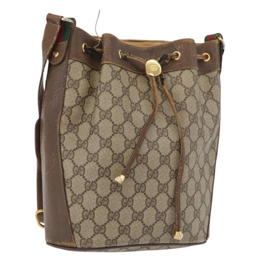 Gucci Sherry Line PVC Beige Gold Shoulder Bag 72 02 034: Gucci Sherry Line PVC Beige Gold Shoulder Bag 72 02 034 This GUCCI GG Supreme Web Sherry Line shoulder bag features a beige and gold PVC leather and GG canvas exterior. Made in Italy, it has an approx
