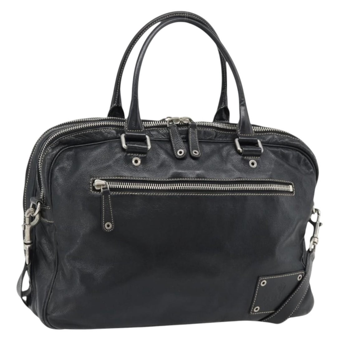 Gucci Black Leather 2way Shoulder Bag with Strap Silver Tone: Gucci Black Leather 2way Shoulder Bag with Strap Silver Tone Black and silver Gucci leather shoulder bag in a 2-way style, made in Italy. It comes with a shoulder strap and features a used condition w