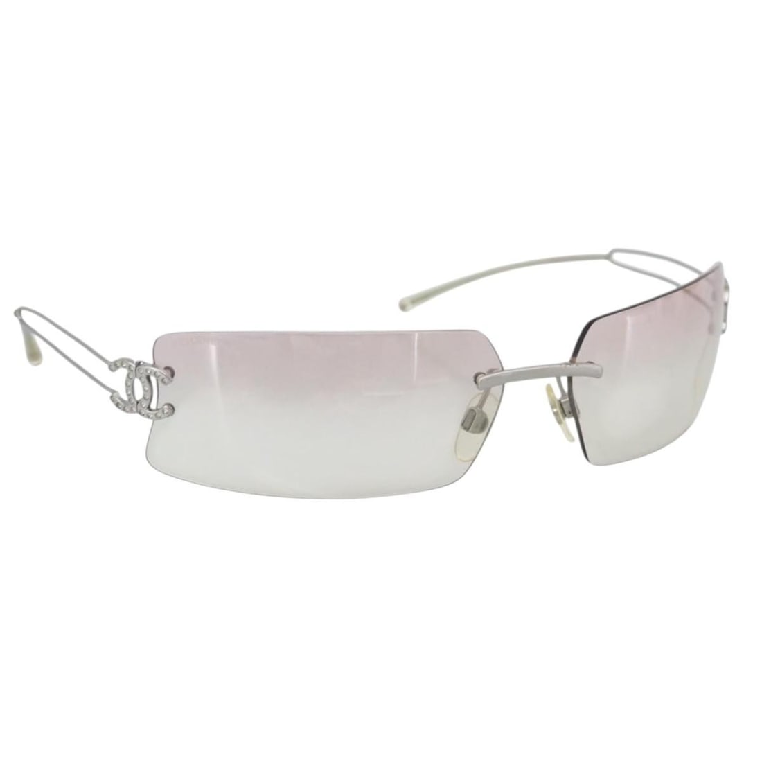 CHANEL Coco Mark Silver Metal Sunglasses CC Logo: CHANEL Coco Mark Silver Metal Sunglasses CC Logo CHANEL COCO Mark sunglasses in silver metal. The item is offered as shown in the photo only, with no item box or dust bag included. Condition is heavil