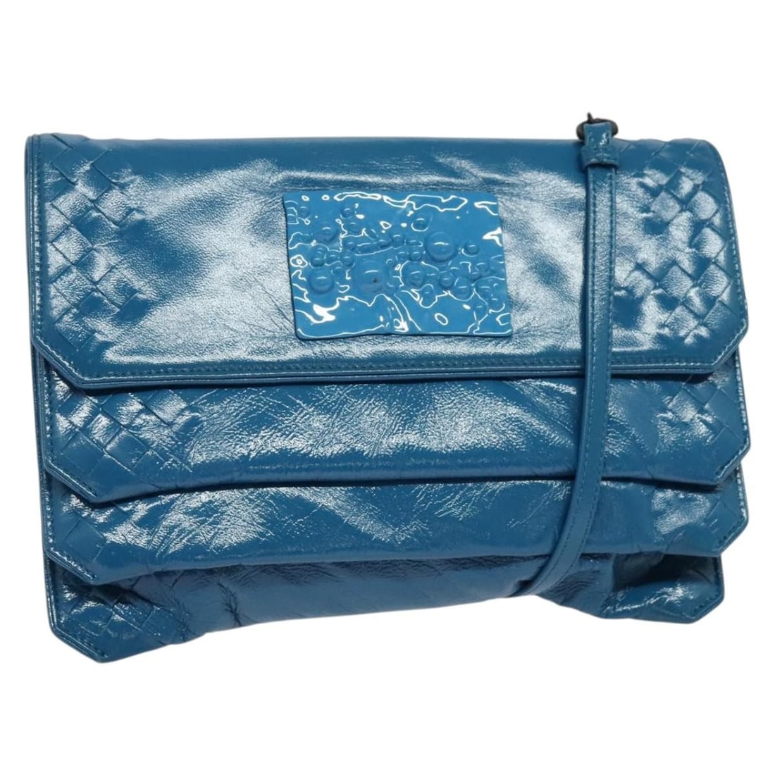 Blue Leather Shoulder Bag Bottega Veneta Intrecciato Italy: Blue Leather Shoulder Bag Bottega Veneta Intrecciato Italy Bottega Veneta Intrecciato shoulder bag in blue leather, made in Italy. The bag has a shoulder strap with an approximate drop of 67 cm and me