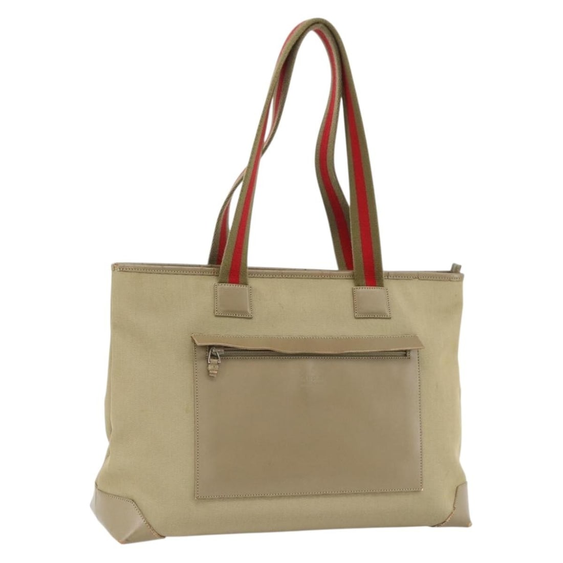 Gucci Canvas Tote in Beige Khaki Red 019 0426 3444 Italy: Gucci Canvas Tote in Beige Khaki Red 019 0426 3444 Italy This Gucci tote bag features a beige, khaki, and red canvas exterior. Designed for women, the tote offers a spacious interior with approximate 