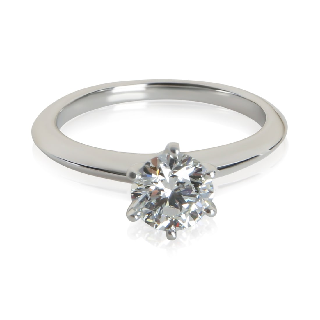 Platinum Engagement Ring Tiffany & Co. 0.84ct Round Diamond VVS2 Size 5.5: Platinum Engagement Ring Tiffany & Co. 0.84ct Round Diamond VVS2 Size 5.5 Pre-owned Tiffany & Co. engagement ring featuring a round brilliant diamond. The ring comes with papers, including a Tiffany D