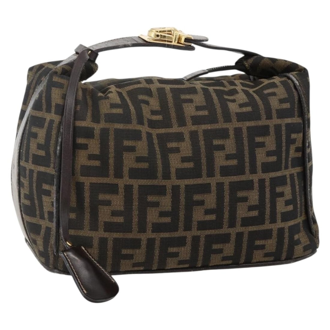 FENDI Zucca Canvas Vanity Handbag Brown Black with Key Clochette: FENDI Zucca Canvas Vanity Handbag Brown Black with Key Clochette Fendi vanity hand bag in brown and black Zucca canvas, made in Italy. It comes with one key and a clochette. The bag is listed in heavi