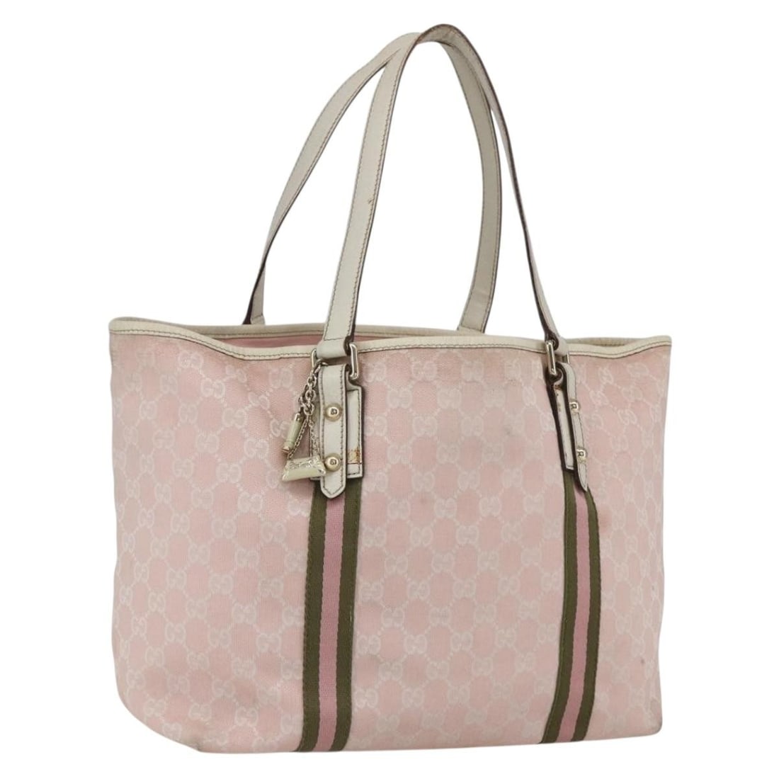 Gucci Sherry Line GG Canvas Tote in Pink Gold and Khaki 139260: Gucci Sherry Line GG Canvas Tote in Pink Gold and Khaki 139260 This is a Gucci GG Canvas Sherry Line tote bag featuring a pink, gold, and khaki color scheme. The exterior is crafted from GG Canvas and