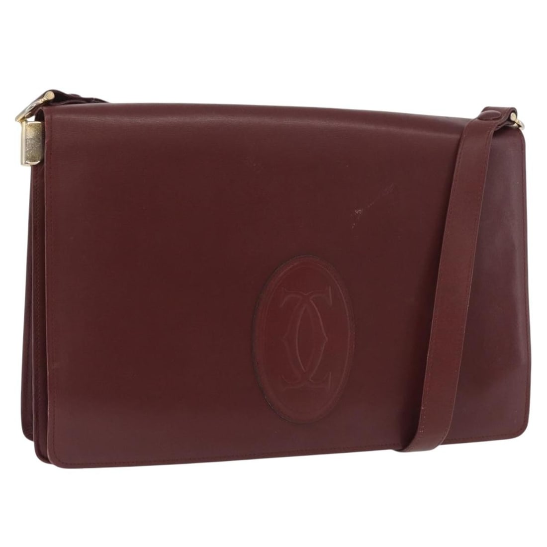 Cartier Must Line Bordeaux Leather Shoulder Bag Gold Tone: Cartier Must Line Bordeaux Leather Shoulder Bag Gold Tone This Cartier Must Line shoulder bag is crafted from leather in a bordeaux and gold color combination. Designed for women, the bag features an 