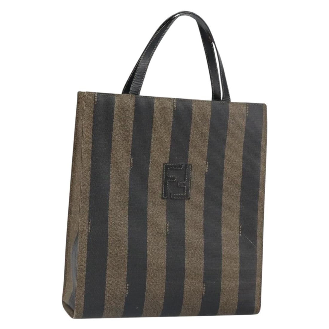 FENDI Pequin Canvas Tote Handbag Brown Black Italy: FENDI Pequin Canvas Tote Handbag Brown Black Italy Fendi tote bag in Pequin canvas with a brown and black exterior. Made in Italy, this women's bag features a structured tote style with a handle drop 