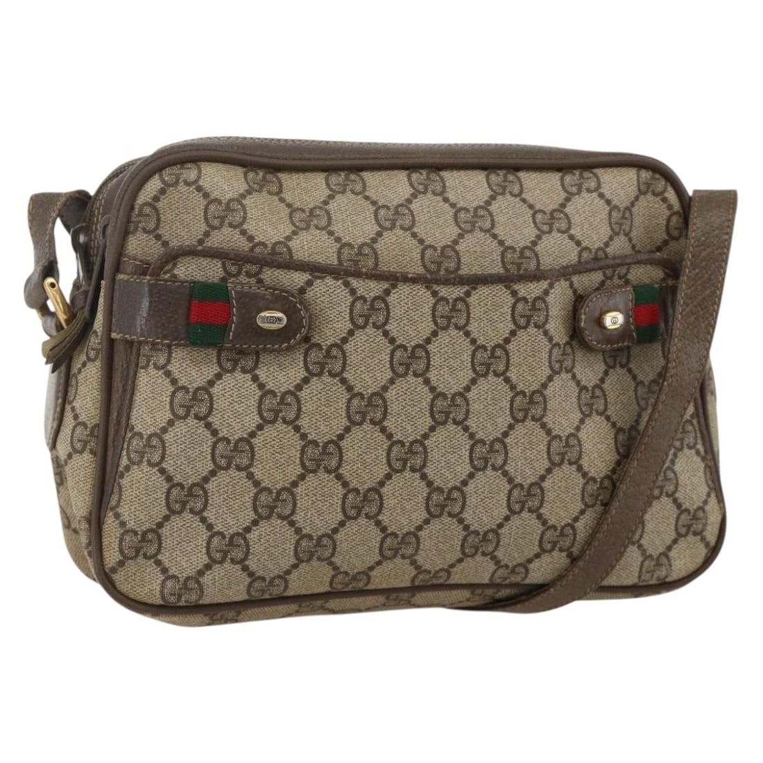 Gucci Sherry Line GG Supreme PVC Shoulder Bag Beige 66 02 049: Gucci Sherry Line GG Supreme PVC Shoulder Bag Beige 66 02 049 Gucci GG Supreme Web Sherry Line shoulder bag in beige, made from PVC leather and GG canvas. It is an Italy-made shoulder bag with approxi