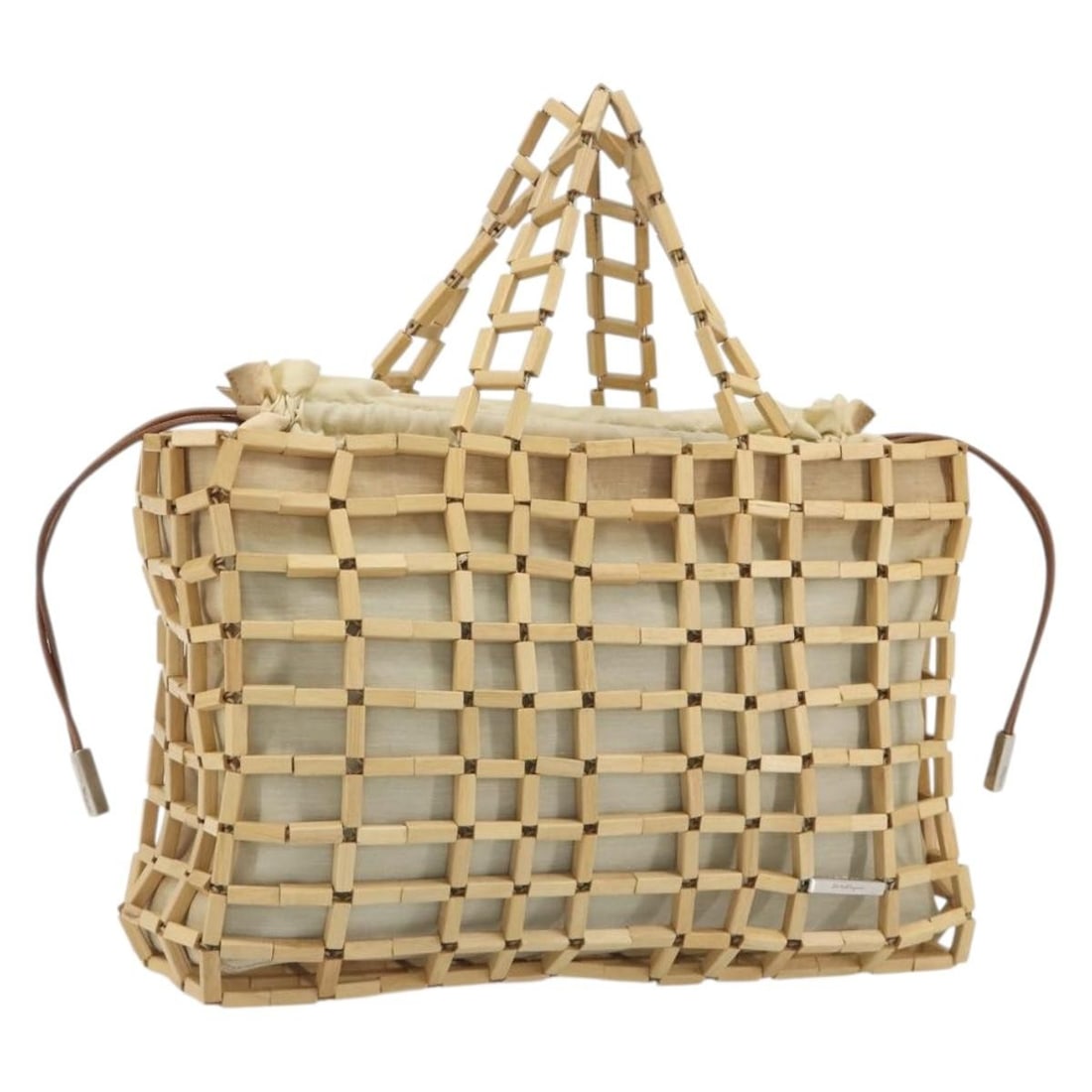 Beige Canvas Hand Bag Salvatore Ferragamo Silver Tone Dust Bag: Beige Canvas Hand Bag Salvatore Ferragamo Silver Tone Dust Bag A Salvatore Ferragamo handbag in beige and silver canvas, made in Italy. It comes with a dust bag and features a handle drop of approxima