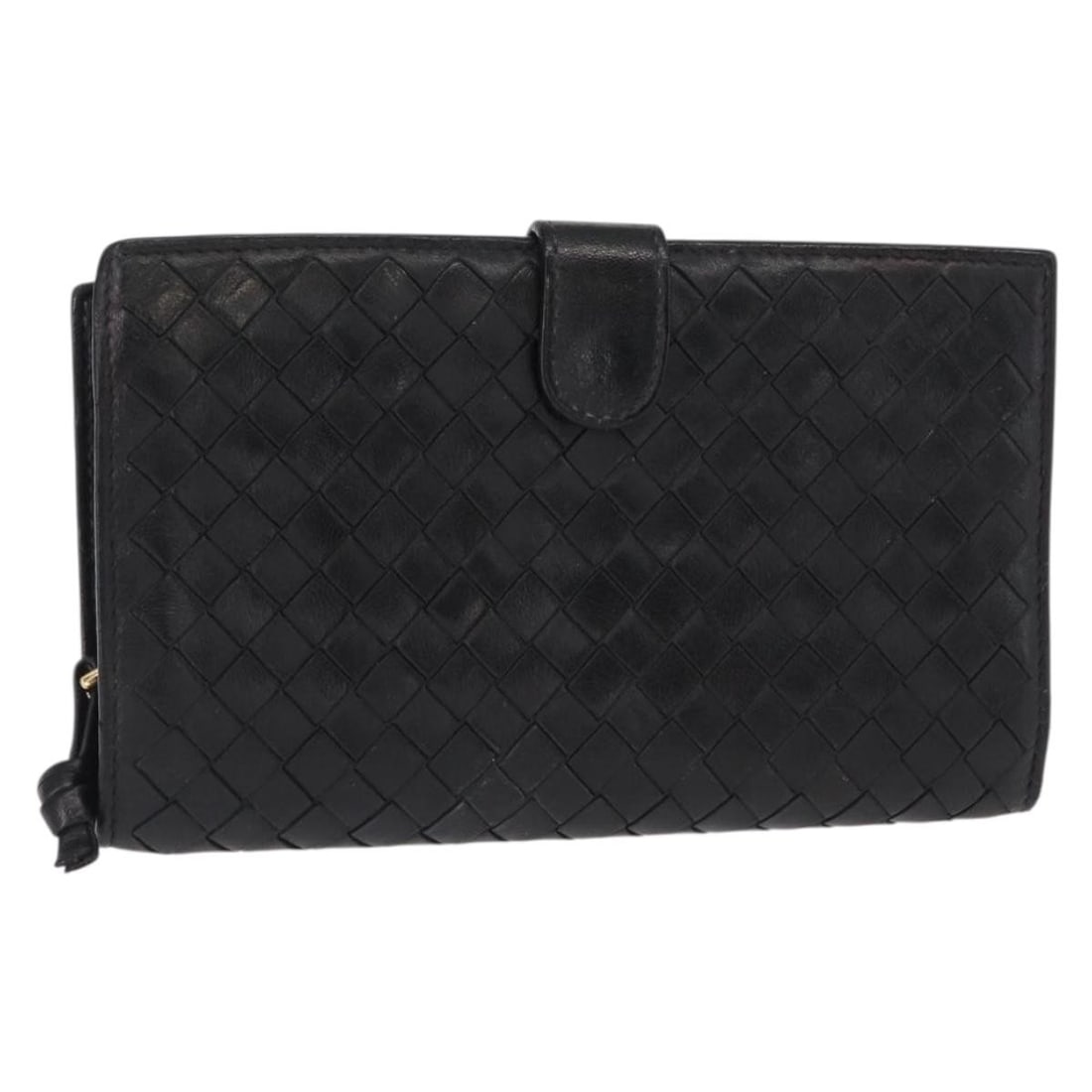 Black Leather Intrecciato Long Wallet by Bottega Veneta Italy: Black Leather Intrecciato Long Wallet by Bottega Veneta Italy This is a Bottega Veneta Intrecciato long wallet crafted from black leather. The wallet features a button clasp closure and showcases the 