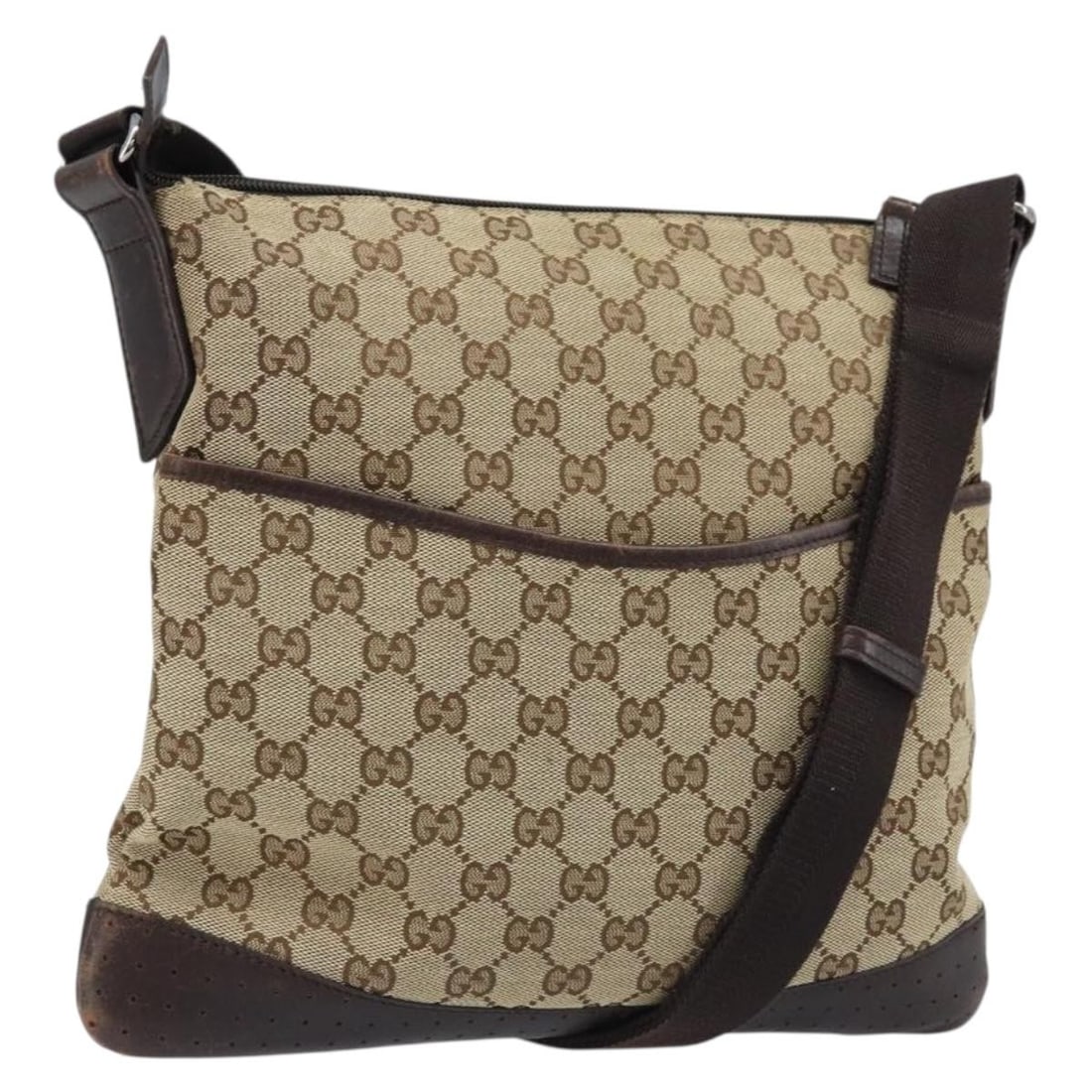 Gucci 145857 GG Canvas Shoulder Bag Beige Silver: Gucci 145857 GG Canvas Shoulder Bag Beige Silver A Gucci shoulder bag made from GG canvas in beige and silver. It features a shoulder strap and was made in Italy. The bag is offered in heavily used co