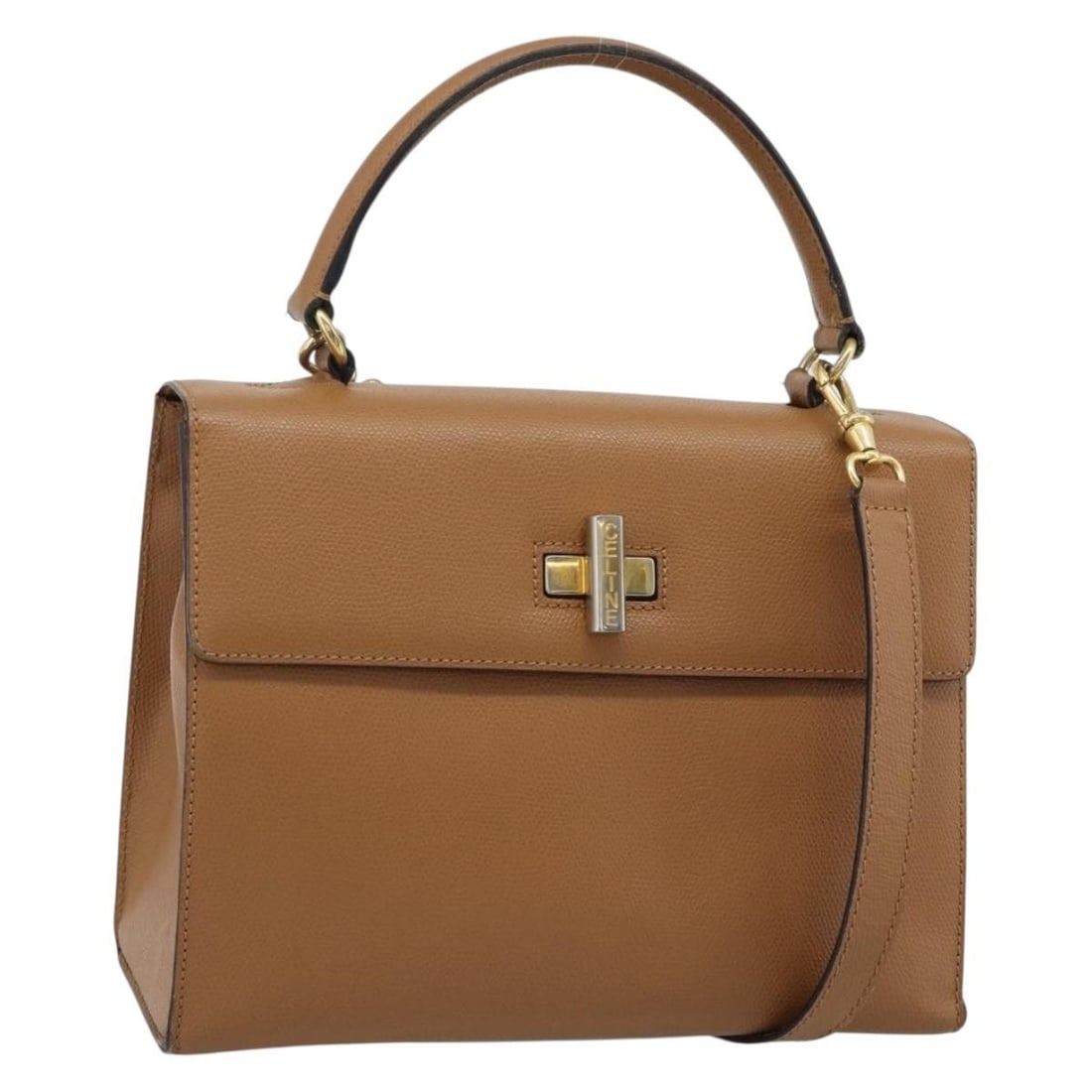 Celine Beige Leather 2way Handbag with Shoulder Strap Gold Tone: Celine Beige Leather 2way Handbag with Shoulder Strap Gold Tone A CELINE 2-way handbag in beige and gold, crafted from leather and made in Italy. It comes with a shoulder strap and features a compact 