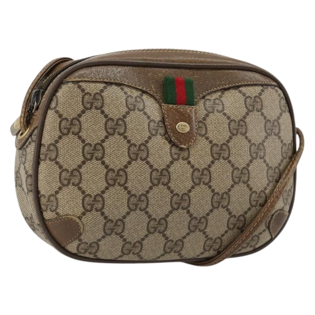 Gucci 89 02 066 GG Supreme Sherry Web Shoulder Bag Beige PVC Leather: Gucci 89 02 066 GG Supreme Sherry Web Shoulder Bag Beige PVC Leather Vintage Gucci GG Supreme Web Sherry Line shoulder bag in beige and gold PVC leather with GG canvas. This women's bag is made in Ita