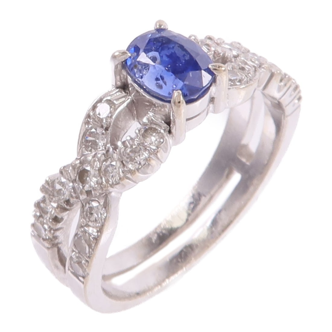14K White Gold Sapphire Diamond Ring Size 5.25 Blue Clear (1 of 9)