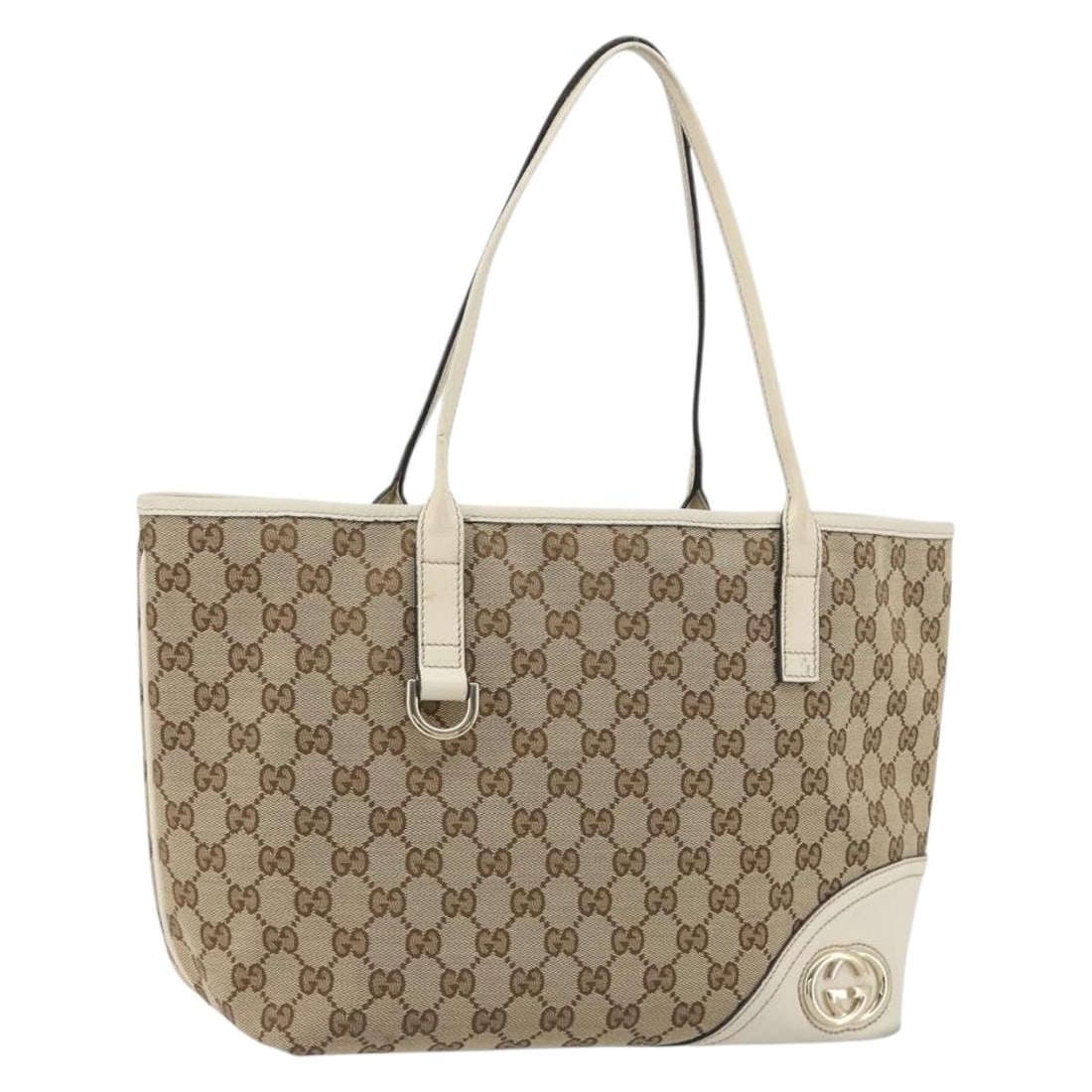 Gucci 169946 Beige Gold GG Canvas Handbag: Gucci 169946 Beige Gold GG Canvas Handbag GUCCI GG Canvas hand bag in beige and gold, made in Italy. It features GG Canvas construction and a handle drop of approximately 21 cm (8.3 inches). The item 