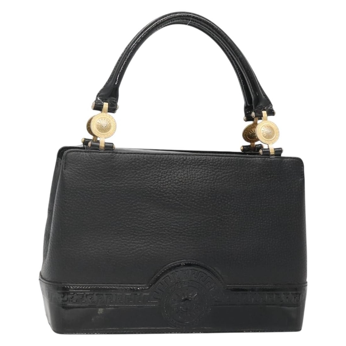 Gianni Versace Black Gold Leather Tote Bag Authentic BA5104: Gianni Versace Black Gold Leather Tote Bag Authentic BA5104 This Gianni Versace Tote Bag is crafted from high-quality leather, featuring a striking black and gold color combination. The bag measures a