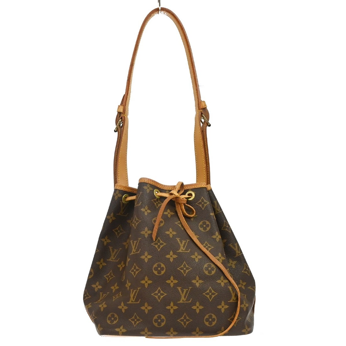 Louis Vuitton Petit Noe Monogram Canvas Shoulder Bag M42226: Louis Vuitton Petit Noe Monogram Canvas Shoulder Bag M42226 Louis Vuitton Petite Noe drawstring shoulder bag in Monogram canvas and leather, made in France. It features a gold-plated hardware finish, 