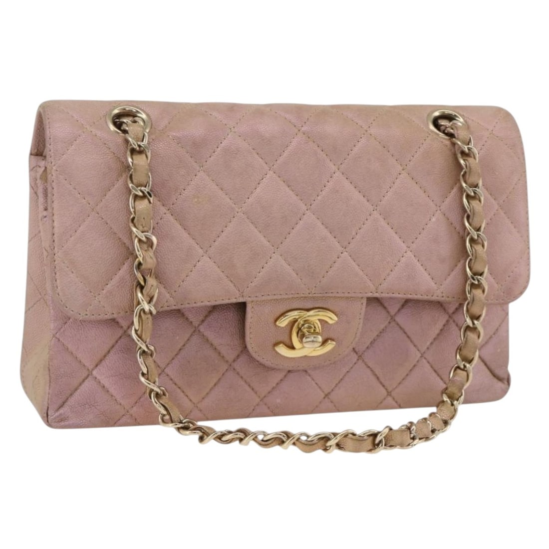 CHANEL Matelasse Shoulder Bag Pink Caviar Skin Chain Strap: CHANEL Matelasse Shoulder Bag Pink Caviar Skin Chain Strap Chanel matelasse chain shoulder bag in pink caviar skin with gold-tone CC hardware. Made in France, this women's shoulder bag includes a dust