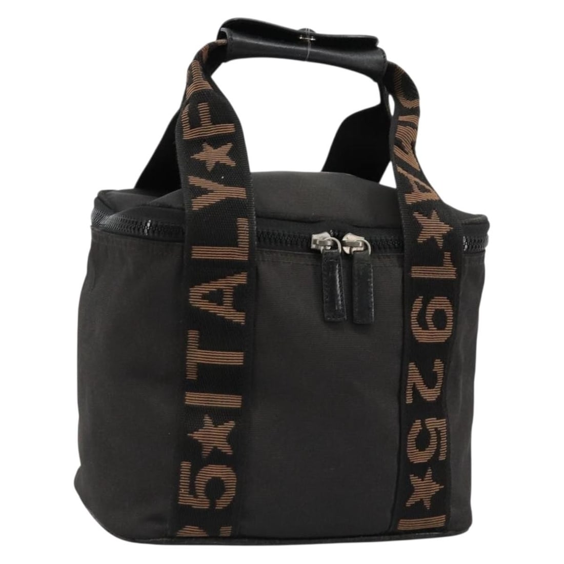 FENDI Black Silver Canvas Hand Bag Made in Italy: FENDI Black Silver Canvas Hand Bag Made in Italy FENDI women's hand bag in black and silver canvas, made in Italy. The bag measures approximately 22 cm wide, 18 cm high, and 15 cm deep, with an approx