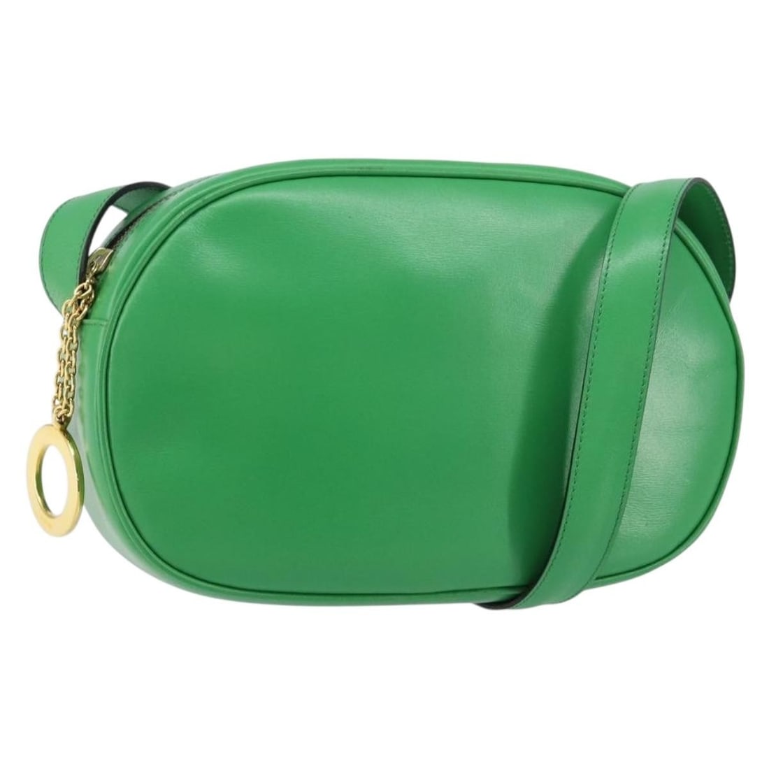 CELINE Green Leather Shoulder Bag Gold Tone Italy: CELINE Green Leather Shoulder Bag Gold Tone Italy A CELINE leather shoulder bag in green with gold-tone details, made in Italy. The bag measures approximately W25 x H15 x D6 cm, with a shoulder drop o