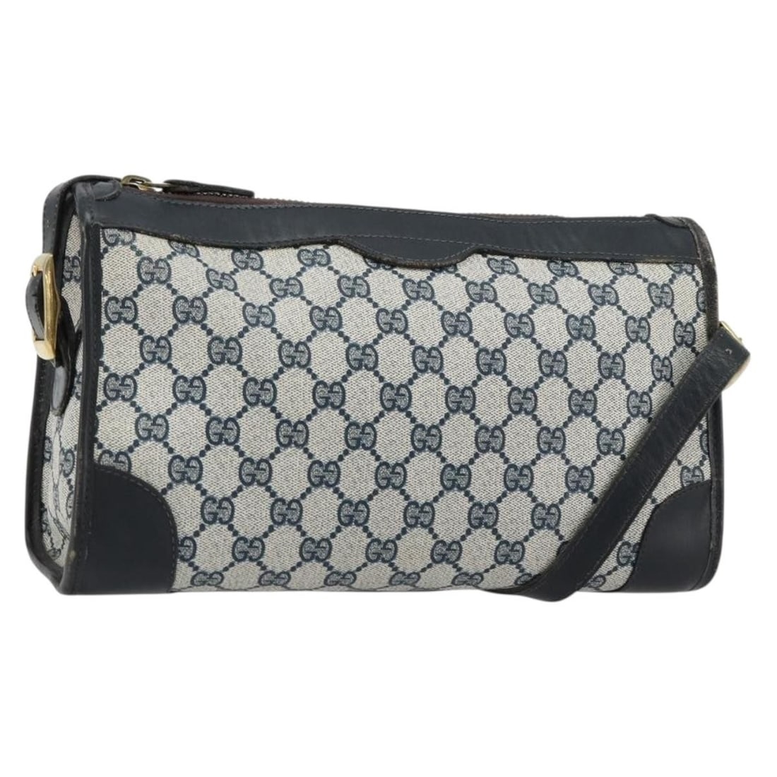 Gucci PVC Leather Shoulder Bag Navy Gold Tone Womens: Gucci PVC Leather Shoulder Bag Navy Gold Tone Womens Authentic Gucci GG Supreme shoulder bag in navy and gold. This women's bag is made in Italy from PVC leather and GG canvas, with a shoulder strap f
