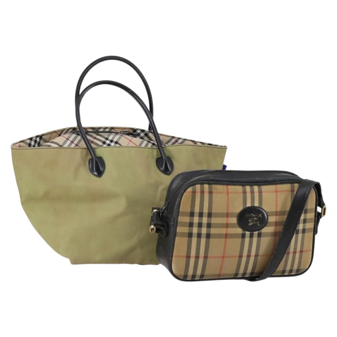 Burberrys beige nylon canvas shoulder bag set: Burberrys beige nylon canvas shoulder bag set This is a Burberrys Nova Check shoulder bag set in beige nylon canvas. The set includes two shoulder bags, both crafted from durable nylon with the iconic
