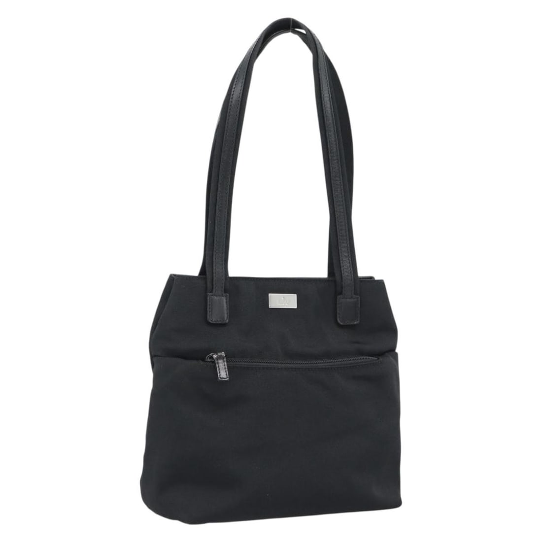 GUCCI 002 1075 Black Canvas Tote Bag Made in Italy: GUCCI 002 1075 Black Canvas Tote Bag Made in Italy Gucci canvas tote bag in black and silver, made in Italy. This women's tote features a compact silhouette with dual handles and a heavily used condit