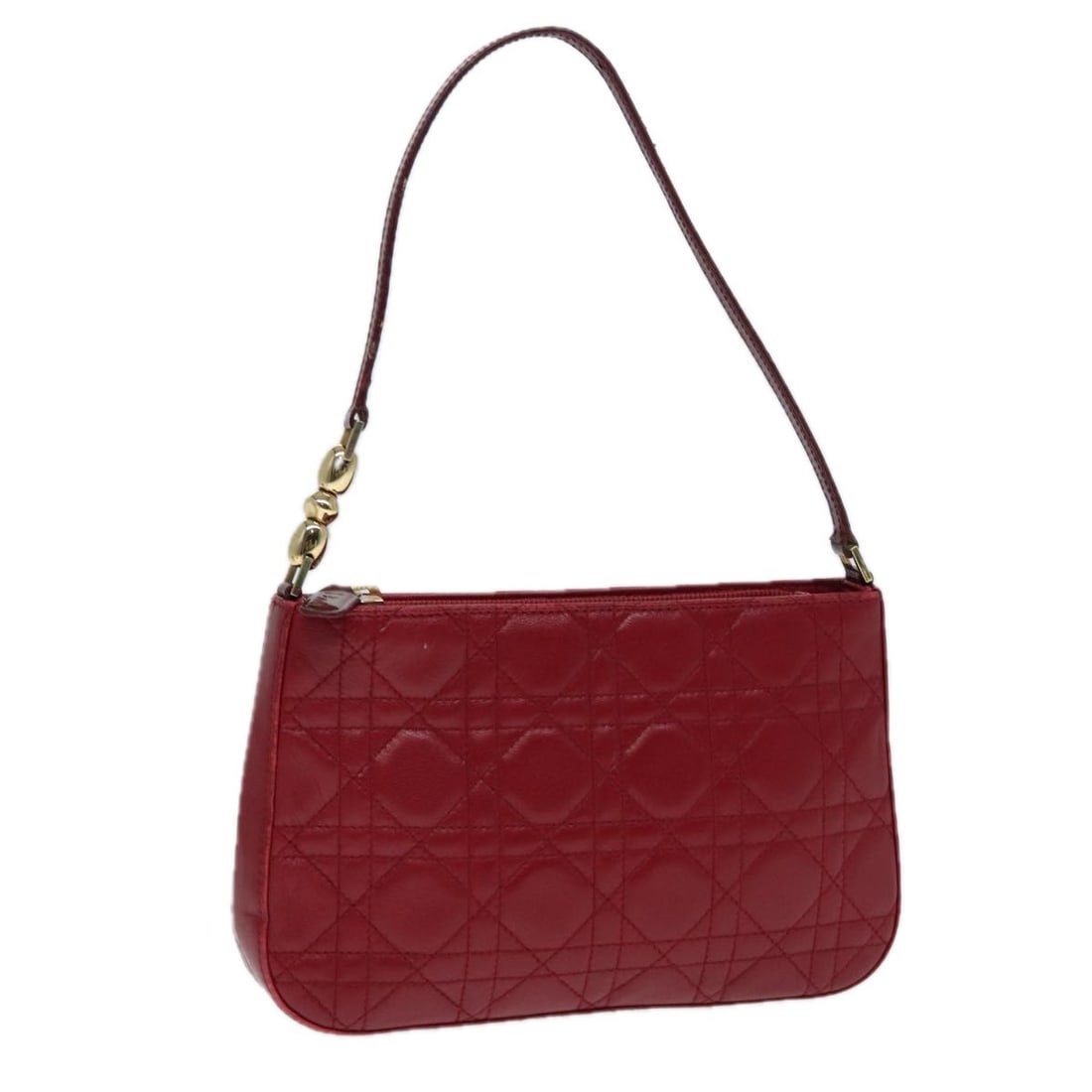 Christian Dior Cannage Leather Accessory Pouch Red Gold Tone: Christian Dior Cannage Leather Accessory Pouch Red Gold Tone Christian Dior Canage accessory pouch in red and gold leather, made in Spain. This pouch measures approximately W23 cm x H14 cm x D4 cm (W9