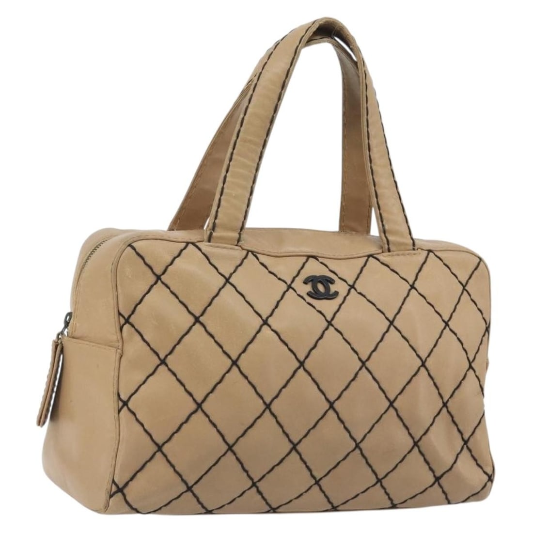 CHANEL Wild Stitch Leather Handbag Beige Gold Repainted: CHANEL Wild Stitch Leather Handbag Beige Gold Repainted CHANEL Wild Stitch hand bag in leather with a beige and gold color combination. It was made in Italy and has been repainted at a non-authorized 