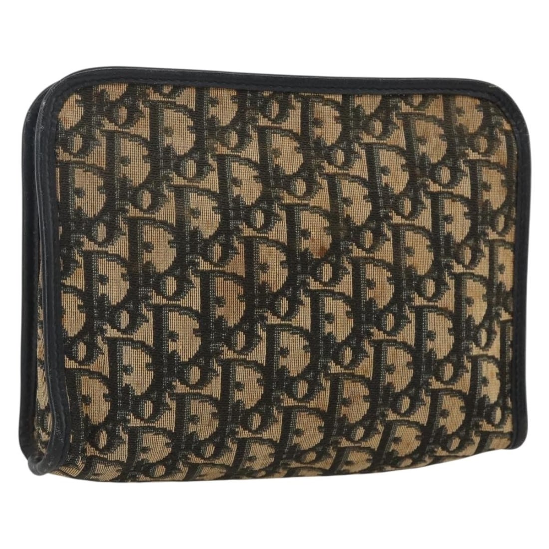 Christian Dior Navy Trotter Canvas Pouch Silver Accents France: Christian Dior Navy Trotter Canvas Pouch Silver Accents France This Christian Dior pouch features the iconic Trotter canvas design in navy and silver tones. Designed for women, it is made in France an