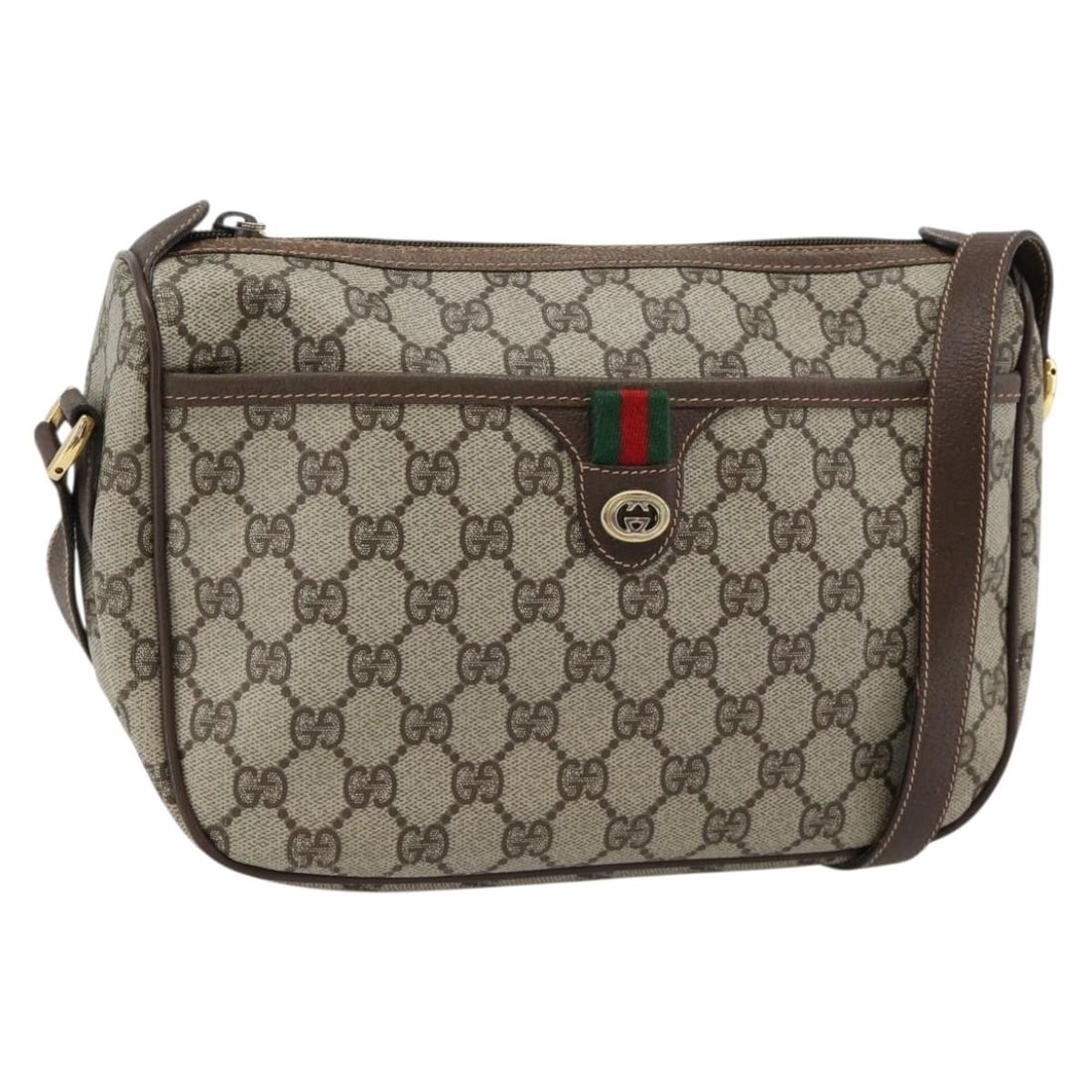 Gucci Sherry Line GG Supreme PVC Shoulder Bag Beige Gold 89 02 077: Gucci Sherry Line GG Supreme PVC Shoulder Bag Beige Gold 89 02 077 Gucci GG Supreme Web Sherry Line shoulder bag in beige/gold, made in Italy from PVC leather and GG canvas. It features a shoulder str
