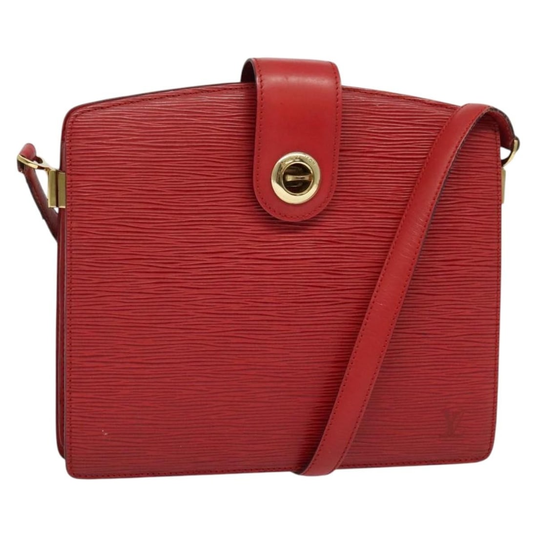 Louis Vuitton M52347 Capuchin Red Epi Leather Shoulder Bag: Louis Vuitton M52347 Capuchin Red Epi Leather Shoulder Bag Louis Vuitton Epi Capuchin Shoulder Bag in red Epi leather, made in France. This women's shoulder bag measures approximately 26 cm W x 23 cm 