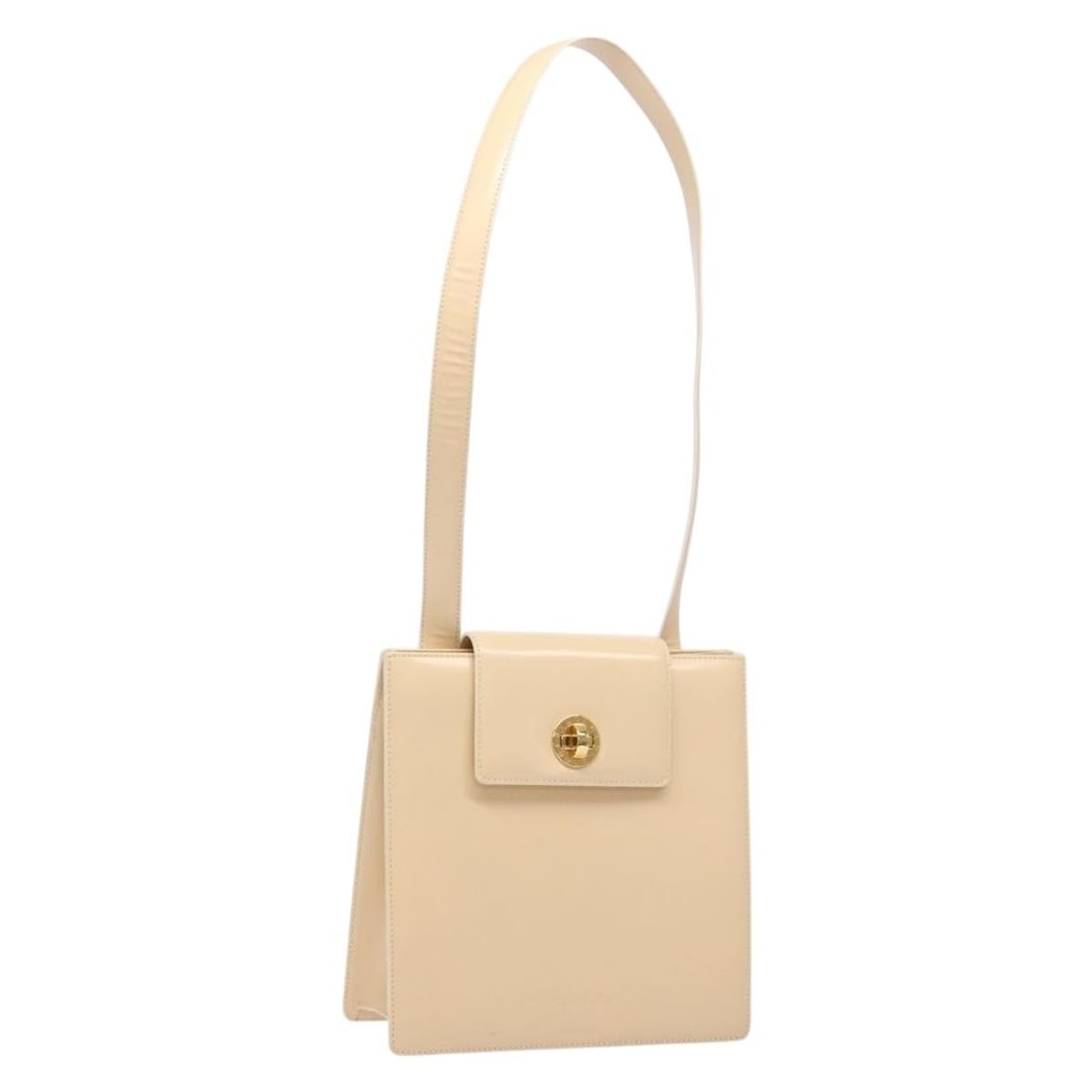 BVLGARI Beige Gold Leather Shoulder Bag Made in Italy: BVLGARI Beige Gold Leather Shoulder Bag Made in Italy This BVLGARI shoulder bag exudes elegance with its luxurious beige leather exterior accented with gold details. Measuring approximately 9.4 inches