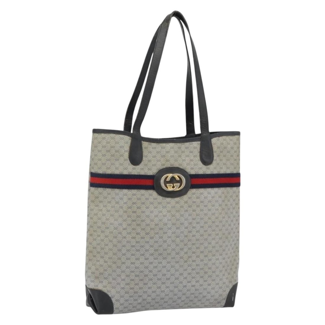 GUCCI 002 904 0131 Navy Micro GG PVC Leather Tote Bag: GUCCI 002 904 0131 Navy Micro GG PVC Leather Tote Bag Gucci Micro GG Supreme Sherry Line tote bag in navy and gold, made in Italy from PVC leather and Micro Small GG canvas. It features a handle drop 