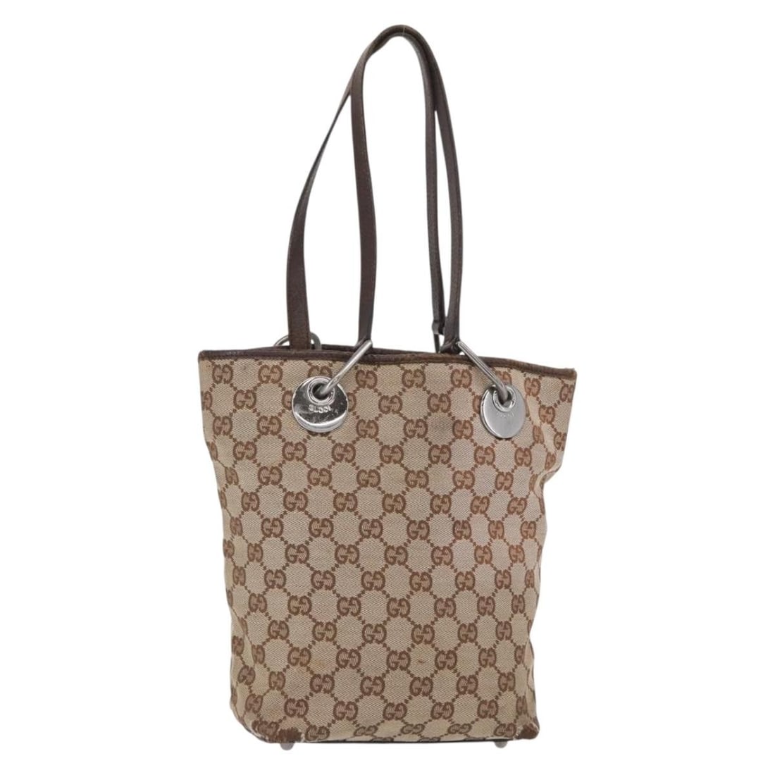 Gucci 120840 GG Canvas Tote Handbag Beige Silver: Gucci 120840 GG Canvas Tote Handbag Beige Silver Authentic Gucci tote bag in beige and silver GG canvas, made in Italy. This women's bag is offered as the item only; the box and dust bag are not inclu