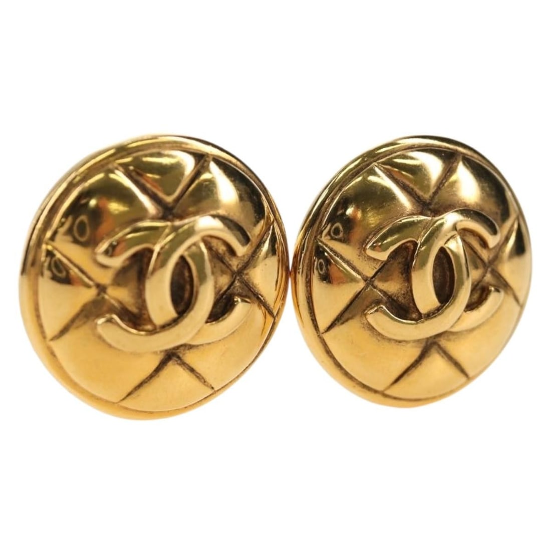 CHANEL CC Gold Tone Metal Earrings France: CHANEL CC Gold Tone Metal Earrings France CHANEL gold-tone metal earrings for women, made in France. The item comes with the original box and is described as heavily used, with slight surface scratche