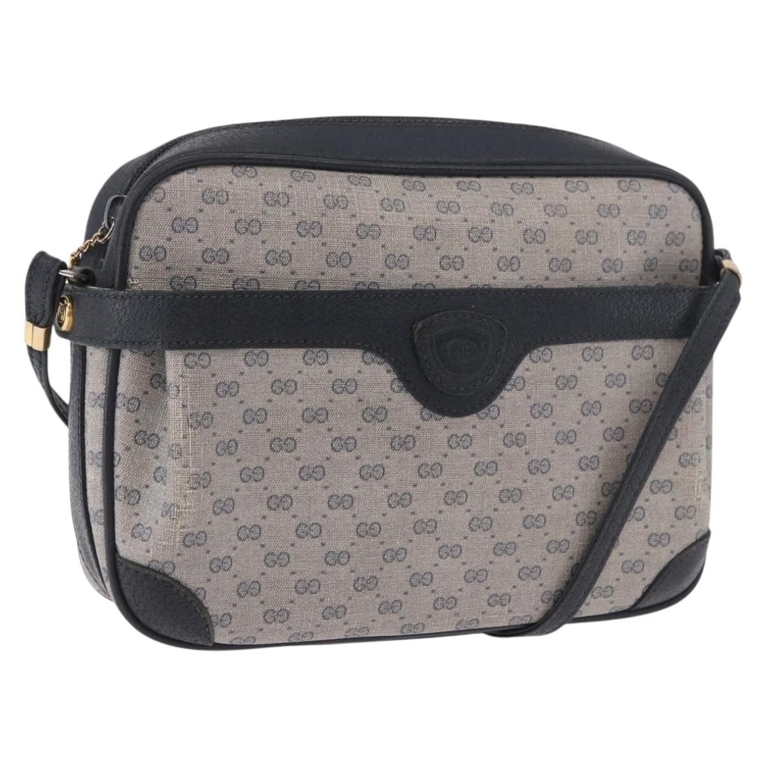 GUCCI 187777 Micro GG Supreme PVC Leather Shoulder Bag Navy Gold: GUCCI 187777 Micro GG Supreme PVC Leather Shoulder Bag Navy Gold A Gucci Micro GG Supreme shoulder bag in navy and gold, made in Italy from PVC leather and Micro Small GG canvas. This women's shoulder
