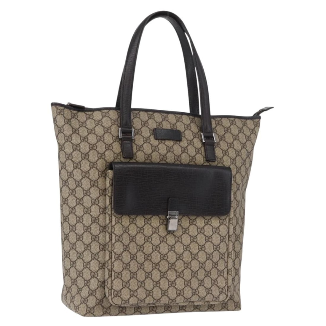 Gucci 108832 GG Supreme PVC Leather Tote Beige Silver: Gucci 108832 GG Supreme PVC Leather Tote Beige Silver GUCCI GG Supreme tote bag in beige and silver, made from PVC leather and GG canvas. This women's tote bag was made in Italy and features a handle 