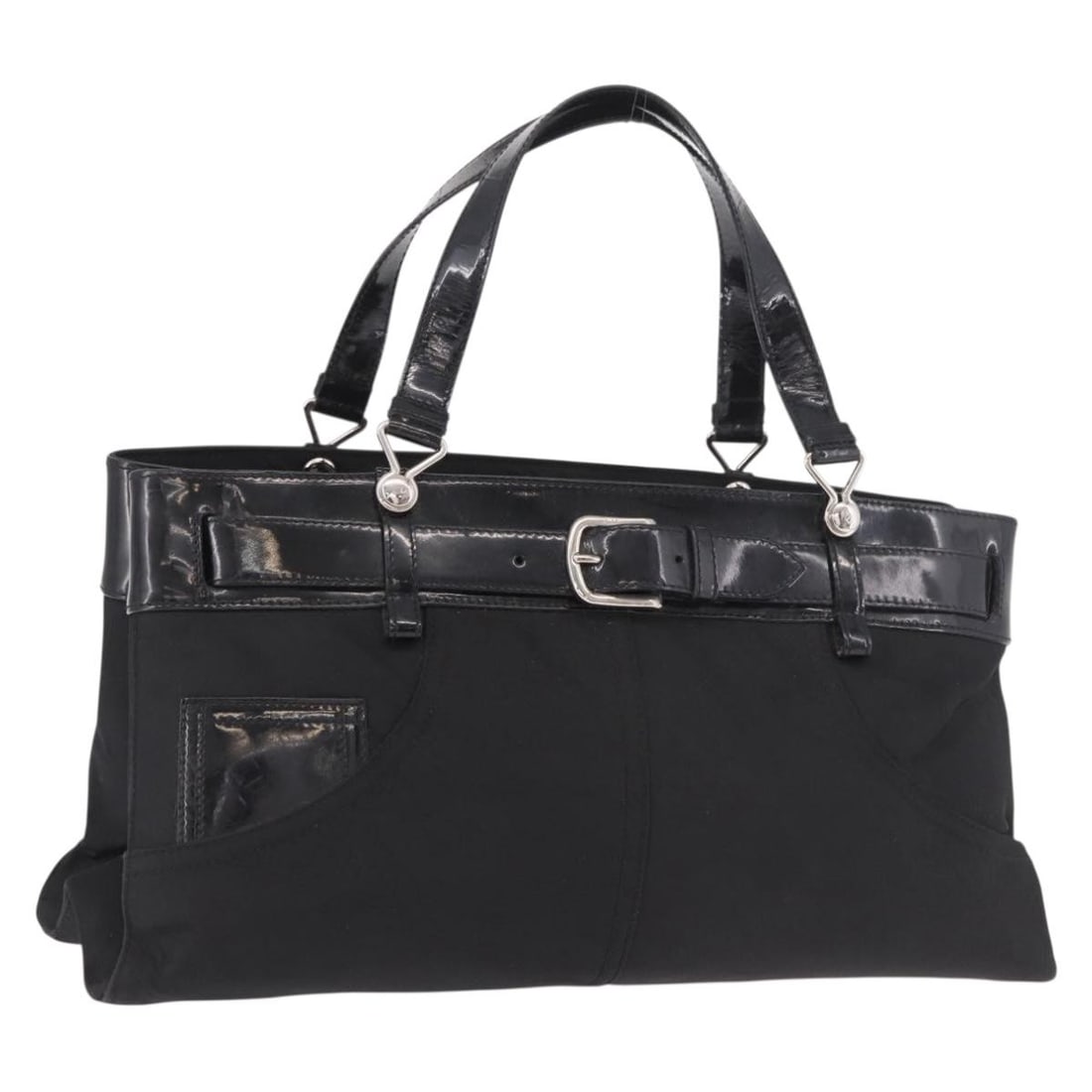 Christian Dior Black Nylon Hand Bag Silver Tone Italy: Christian Dior Black Nylon Hand Bag Silver Tone Italy Christian Dior hand bag in black and silver nylon, made in Italy. This women's bag features a handle drop of approximately 6.3 inches (16 cm). It 