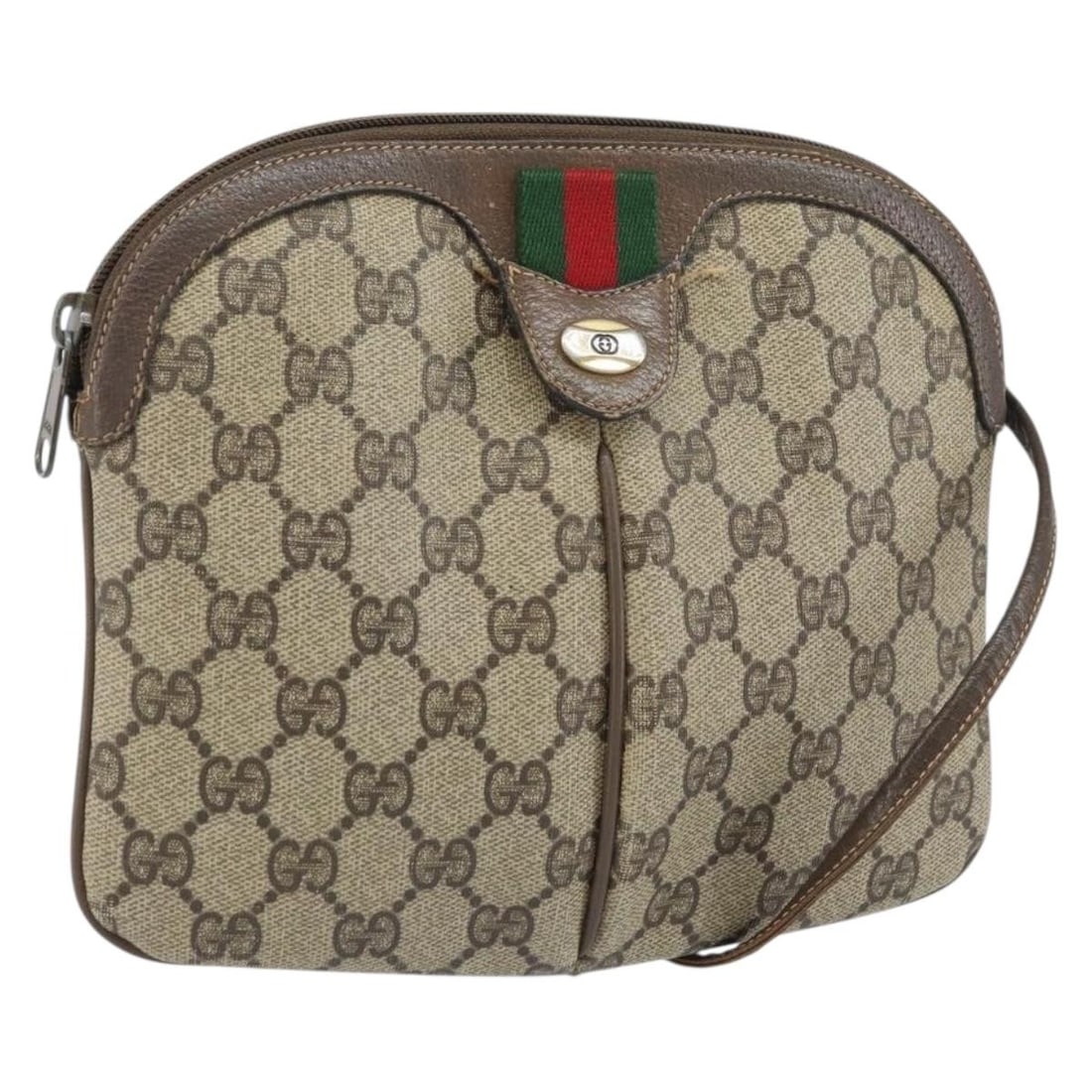 Gucci Sherry Line GG Supreme PVC Shoulder Bag Beige Gold 904 02 047: Gucci Sherry Line GG Supreme PVC Shoulder Bag Beige Gold 904 02 047 Gucci GG Supreme Web Sherry Line shoulder bag in beige and gold, made in Italy from PVC leather and GG canvas. It features a shoulde