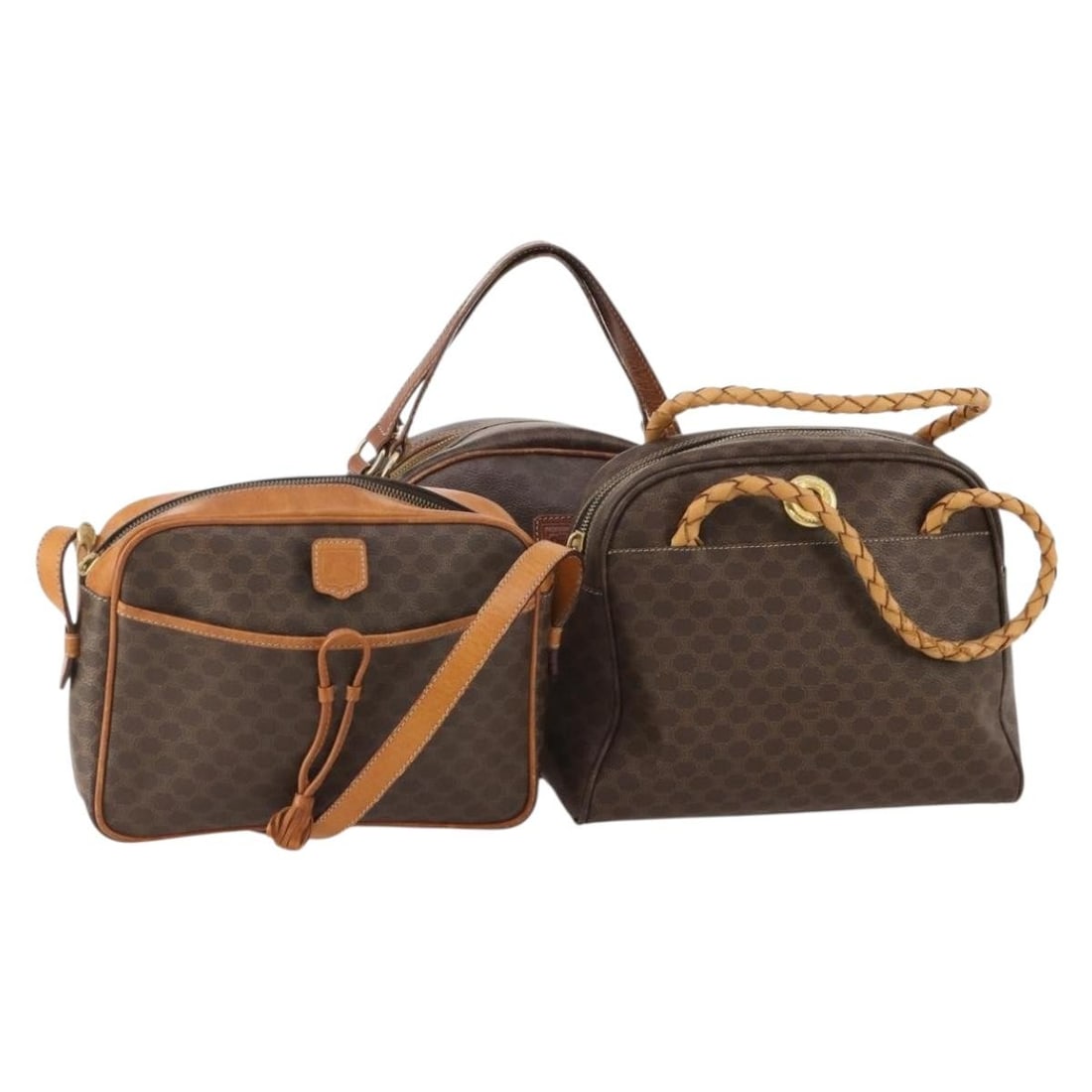 CELINE Macadam Brown Hand Bag 3 Piece Set PVC Leather: CELINE Macadam Brown Hand Bag 3 Piece Set PVC Leather A CELINE Macadam Canvas hand bag in brown, made in Italy from PVC leather and Macadam canvas. This special set sale is offered as-is and includes 