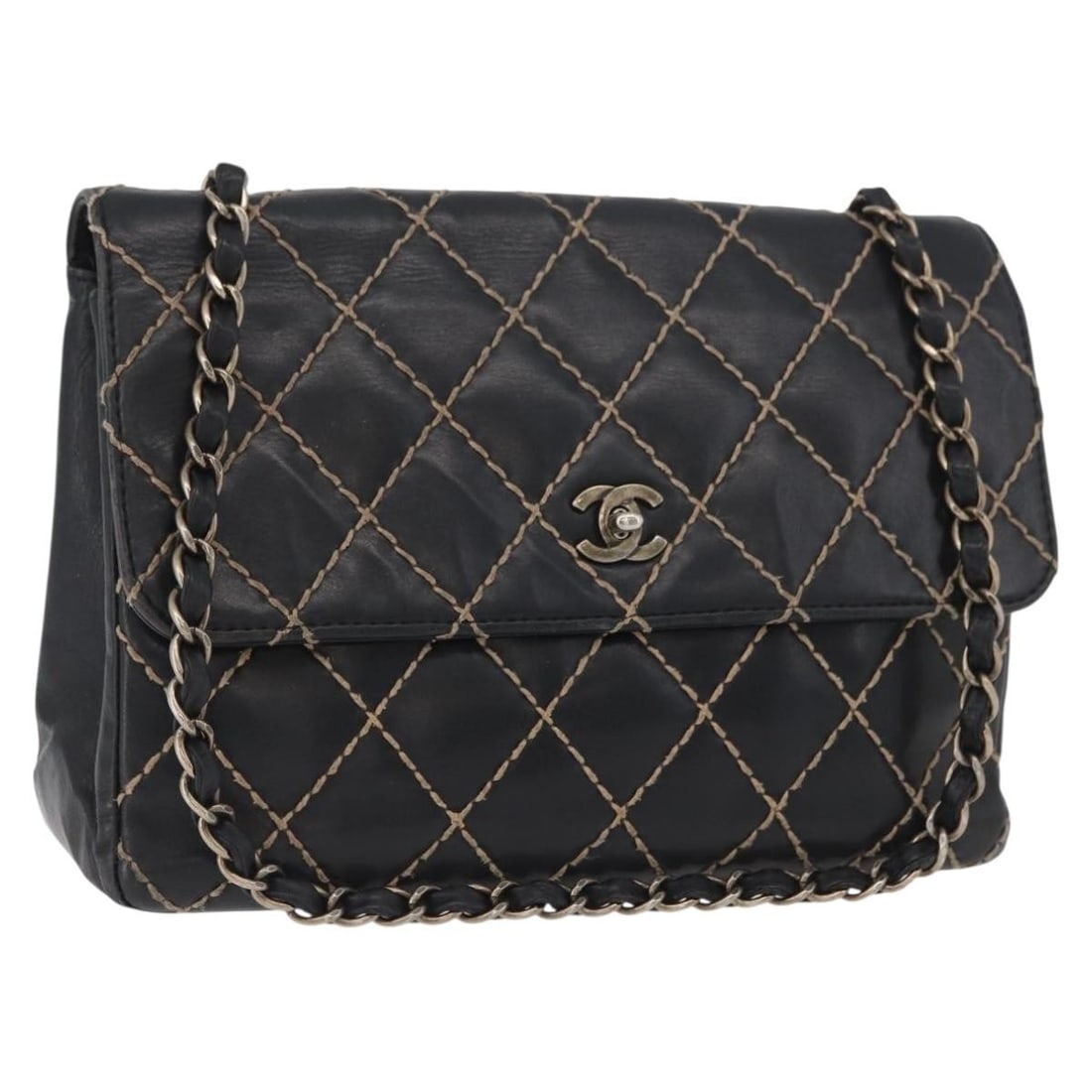 CHANEL Big Matelasse 30 Bicolore Lamb Skin Shoulder Bag Black: CHANEL Big Matelasse 30 Bicolore Lamb Skin Shoulder Bag Black Chanel Bicolore Big Matelasse 30 single flap shoulder bag in black lamb skin with silver-tone accents. This women's shoulder bag was made 