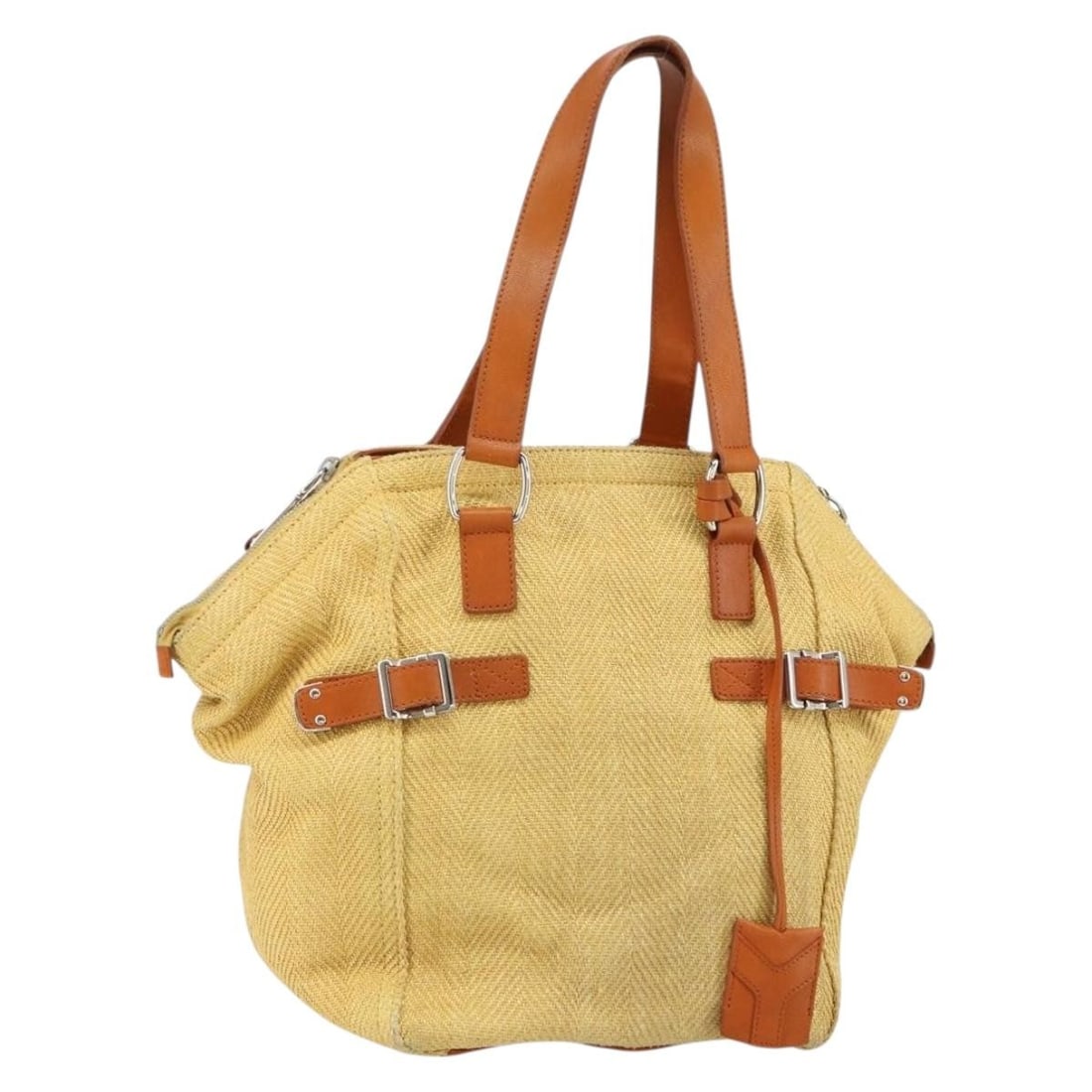 Beige and Silver Canvas Saint Laurent Tote Bag Model 203820 Italy: Beige and Silver Canvas Saint Laurent Tote Bag Model 203820 Italy This SAINT LAURENT tote bag features a beige and silver canvas exterior and is crafted in Italy. The bag offers a spacious main compar
