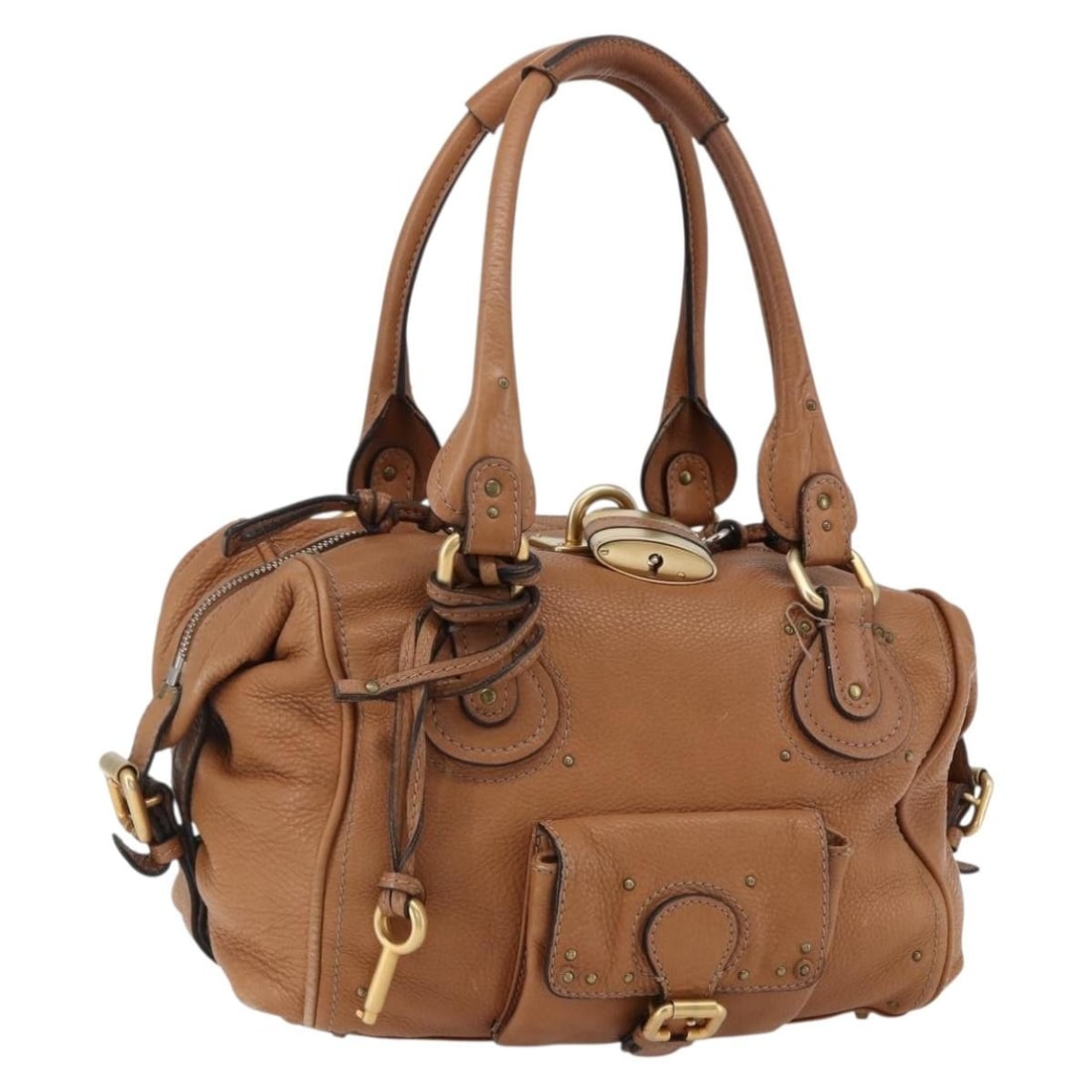 Chloe Paddington Brown Leather Handbag Gold Silver Tone Italy: Chloe Paddington Brown Leather Handbag Gold Silver Tone Italy Chloe leather handbag in brown, gold, and silver. Made in Italy, this bag features a handle drop of approximately 27 cm (10.6 inches) and 