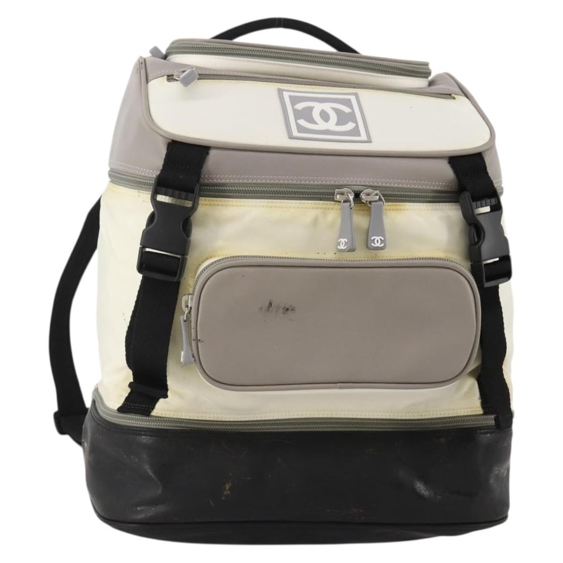 CHANEL Sports Line Nylon Backpack White Gray with Guarantee Card: CHANEL Sports Line Nylon Backpack White Gray with Guarantee Card CHANEL Sports Line backpack in white and gray nylon, made in France. It comes with a Guarantee Card and has a serial number of 6249327.