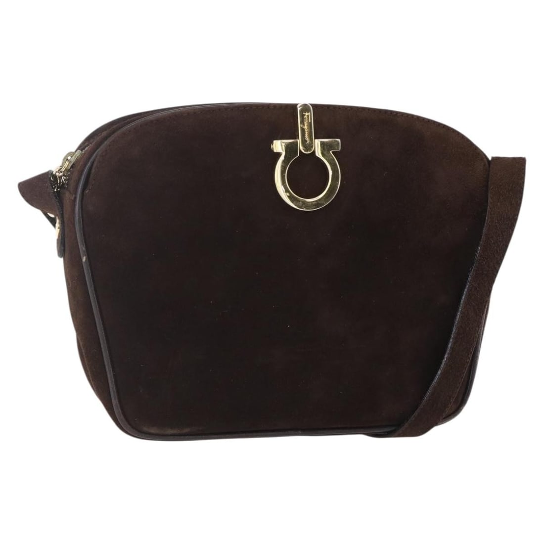 Salvatore Ferragamo Gancini Suede Shoulder Bag Brown Gold Authentic: Salvatore Ferragamo Gancini Suede Shoulder Bag Brown Gold Authentic Elevate your accessory collection with this Salvatore Ferragamo Gancini Shoulder Bag, expertly crafted in Italy. Made from luxurious