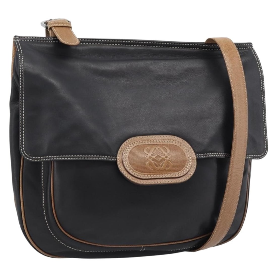 LOEWE black leather shoulder bag with silver tone hardware: LOEWE black leather shoulder bag with silver tone hardware Authentic LOEWE shoulder bag in black leather with silver-tone accents. This women's bag is made in Spain and includes only the item shown, w