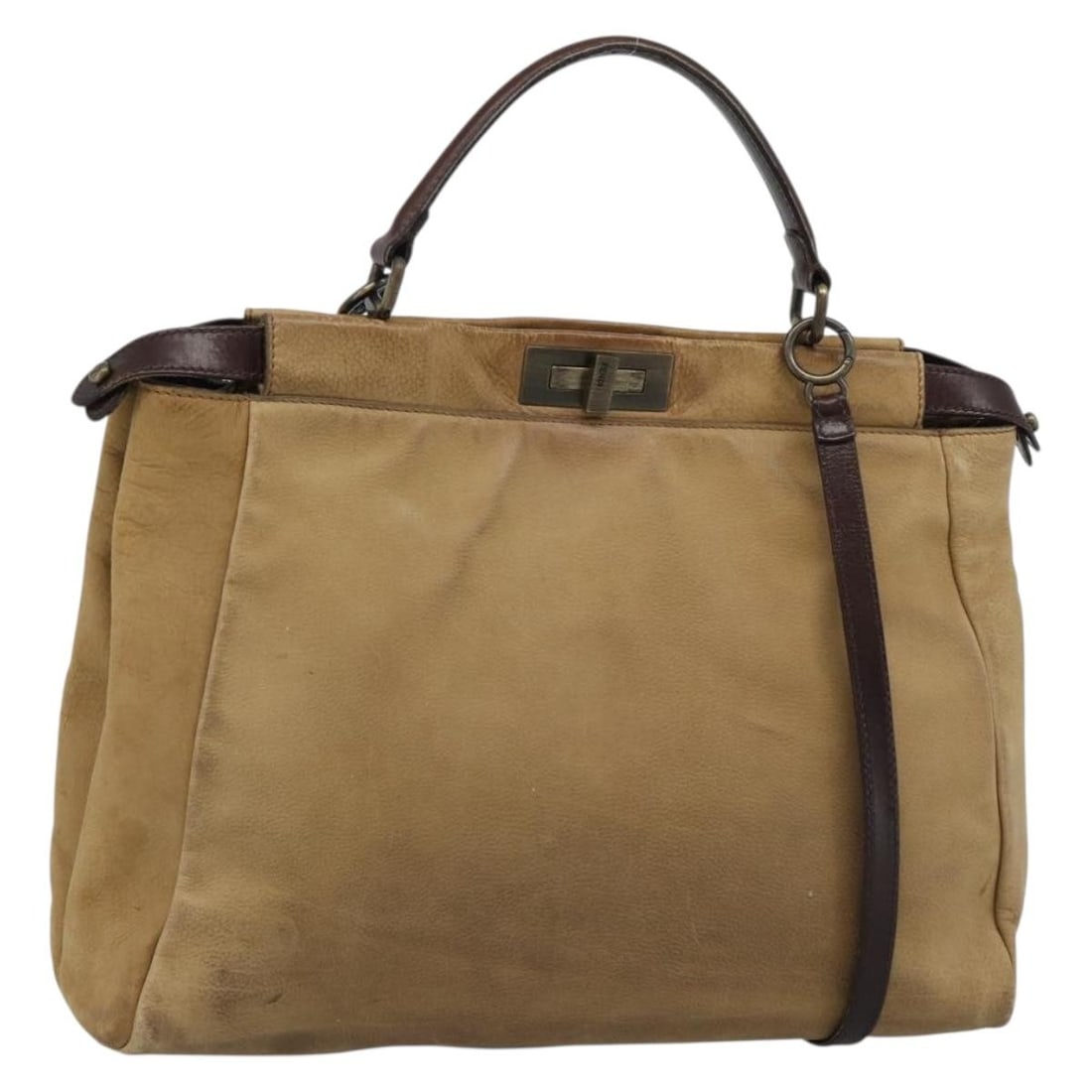 Fendi Peekaboo Large Beige Leather 2way Handbag with Shoulder Strap: Fendi Peekaboo Large Beige Leather 2way Handbag with Shoulder Strap Fendi Peek A Boo large handbag in beige leather with a 2-way design. It comes with a shoulder strap and was made in Italy. The bag i